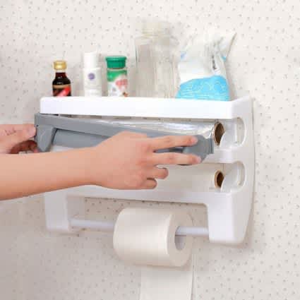 Multi-fuctional 4 In 1 Kitchen Storage Holder Rack for Paper Towel/Cling Film/Tin Foil Dispenser_1